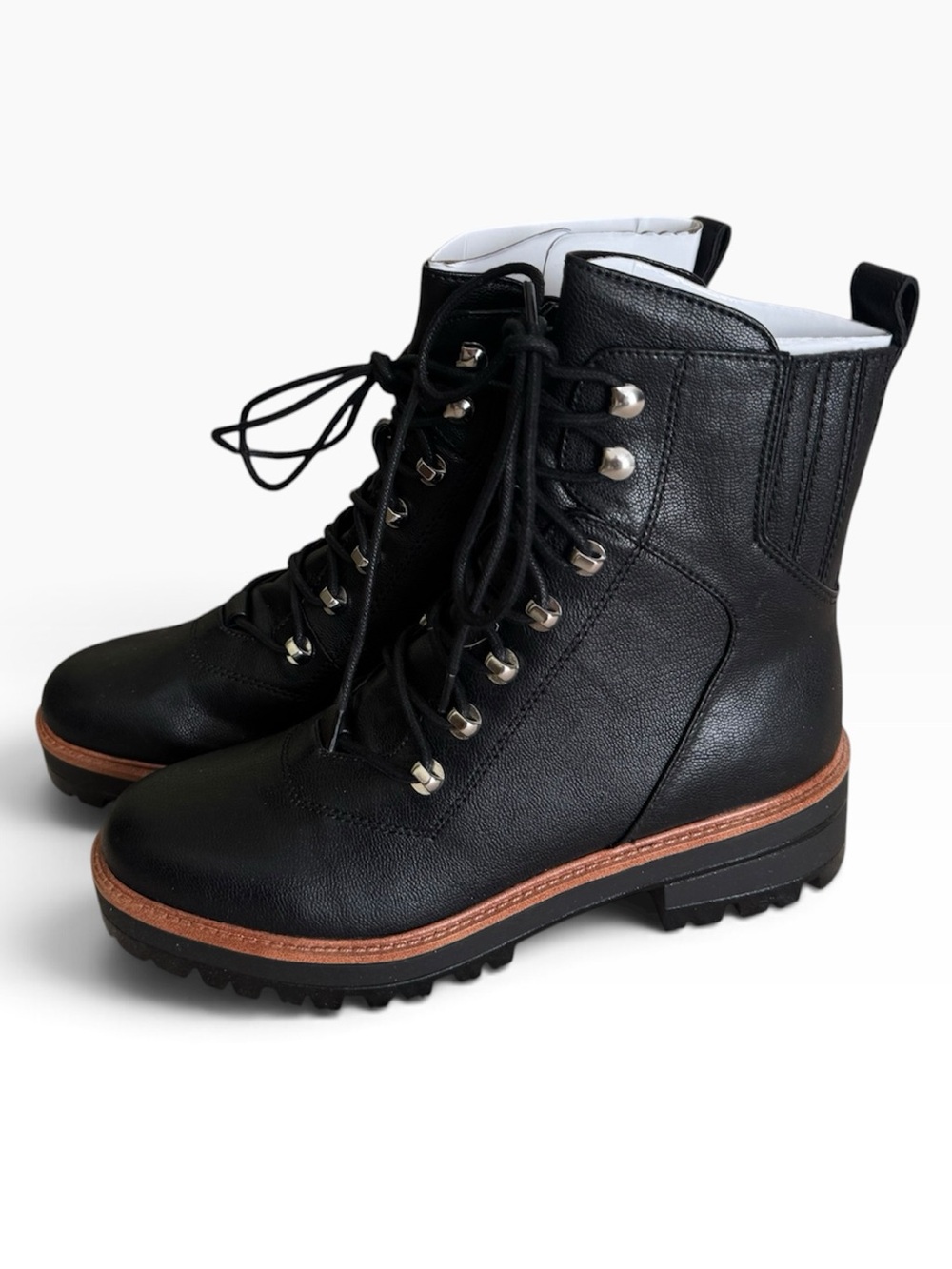 Nine West Black Lace Up Ankle Combat Boots Size 8 Brand New In Box